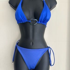 Bobas Blue Halter Bikini Set top Size Small Bikini Bottom Size Large